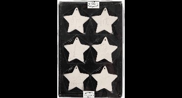 Ornamenten om te hangen, ster, afm 7x7 cm, wit, 6 stuk/ 1 doos