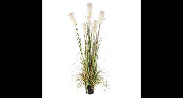 Mica Decorations - gras pluim kunstplant - groen/creme - H81 x D40 cm