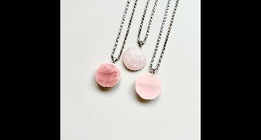 Gemstone ketting Roze kwarts halve bol (half gepolijst)