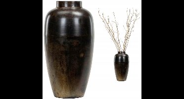 Grote Landelijke Vaas Metaal Bruin 41cm - Stijlvolle Decoratie
