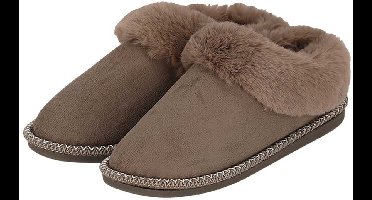 Apollo Dames Instap Pantoffels Teddy Taupe - Maat 37/38