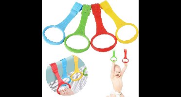 4-delige ringen set voor kinderbedden - Babyhandringen voor beenoefeningen - Handgreep voor baby en peuter - Afneembare handringen voor opstaan - Handige ringen voor reisbedden