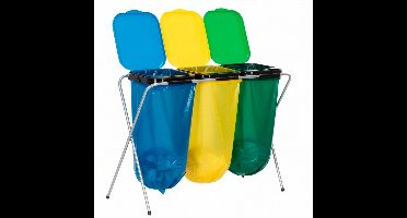 Springos Vuilniszakkenhouder - Frame voor Afvalzakken - Standaard - 2 delen - Geel/Groen/Blauw - 30 Kg
