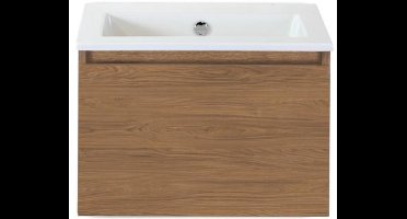 Frozen Badmeubelset 60 cm - Greeplijst in Kleur - Honey - Keramische Wastafel Wit Zonder Kraangat