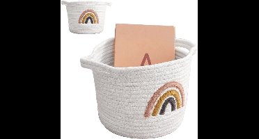 Kleine Gevlochten Opbergmand voor Kinderkamer - Ideaal voor Speelgoed en Kleding - Regenboogdecoratie 20x25cm