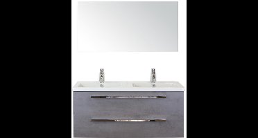 Seville Badmeubelset 120 cm - 2 Laden Beton Antraciet - Wastafel Djazz Dubbel met Spiegel