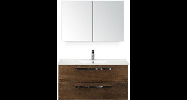 Seville Badmeubelset 100 cm - Tabacco - Keramische Wastafel Wit Enjoy met Spiegelkast