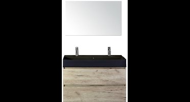 Maxx XL Badmeubelset 100 cm - Craft Oak - Wastafel Kube Zwart 2 Kraangaten met Spiegel