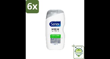 Sanex – Douchegel – Men Active Fresh – 400 ml - Voordeelverpakking - 6 stuks - Douchegel voor mannen - Frisheid