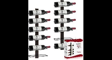 RVV® Wijnrek Muur - Wijnrek - Wijnrek Ophangbaar - 2 x 6 Flessen - Hout en Ijzer- donkerbruin- 10cm x 27cm x 127cm