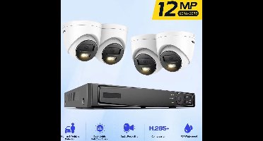 Beveiligingsset 12MP – Camerasysteem – Videobewaking – Camerakit – Bewakingscamera – 4 Camera’s PoE – Dual Light Nachtzicht – 2TB NVR Opslag