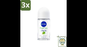 3 x Nivea - Deodorant - Roller - Fresh Pure - 48 Uur Lang Werkend - 50 ml - Grootverpakking - Nivea Deodorant Roller - Fresh Pure - 48 Uur Bescherming - Gevoelige Huid - Geen Aluminium