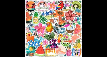 Waterdichte Tropische Stickers Set - Hawaiiaanse Strand, Palmboom & Aloha Decoratie voor Flessen en Laptops