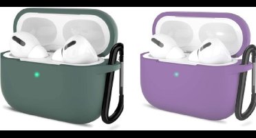 ShieldCase bundel van 2 Airpods beschermhoesjes - Geschikt voor Airpods Pro / 2 Pro - Donkergroen en Paars - Optimale bescherming - Stijlvolle accessoires - Airpods hoesjes set - Beschermhoesjes voor Airpods - Schokbestendig - Siliconen hoesje