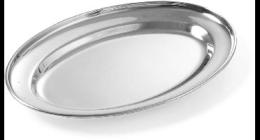 HENDI Serveerschaal, ovaal, met verhoogde rand, voor serveren en presenteren, dienblad, buffet schaal, schotel, 190x140x(H)20mm, roestvast staal