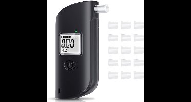 RVV® Alcoholtesters - Alcoholtester - Blaastest Alcohol - LCD Scherm - 15 Mondstukken Zwart 12cm x 8cm x 3 cm