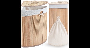 More&Deco - Bamboe Wasmand - 60L - Natuurlijke Materialen - Inclusief Deksel