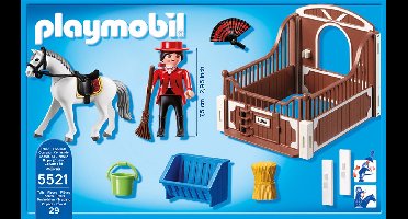 Andalusiër met wit-bruine paardenbox / Cheval Andalou et écuyère