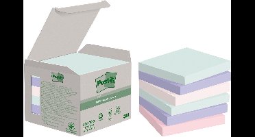 Post-it recycled notes Nature | 100 vel | ft76 x 76 mm | pak van 6 blokken | geassorteerde kleuren