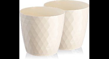 Tymar Bloempot, set van 2 glanzende lichte decoratieve kunststof plantenpotten voor binnen, moderne ronde vorm voor binnen, plantenpot (14 cm, paars)