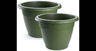 Plasticforte Plantenpot - 2x - donkergroen - 35 x 28 cm - bloempot - kunststof - rond
