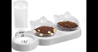 Marchul Cat Bowls, Gravity Water and Feeding Bowl, 15° Inclined Feeder for Ccat and Small Dog, Raised Feeder with Automatic Water Bottle