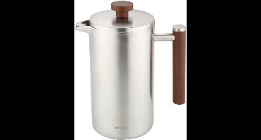 KINGHoff French Press 1 Liter – RVS 304 – Dubbelwandig – Houten Handgreep – Luxe Koffie & Thee Zetter – KH-1995