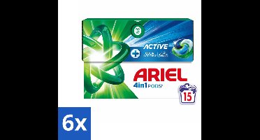 Ariel - 4in1 Wasmiddel Pods - Actieve Geurbestrijding - 15 Pods - Voordeelverpakking - 6 stuks