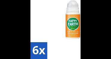 Happy Earth – Deodorant Roll-On – 100% Natuurlijk Rose Petitgrain – 75 ml - Voordeelverpakking - 6 stuks