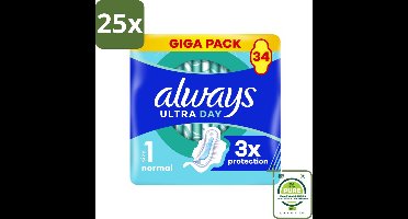 25 x Always - Maandverband - Dag - Normal - 34 Maandverband - Grootverpakking - Maandverband - Maandverband Met Vleugels - Always Ultra - Always Ultra Day Normal - Dagverband