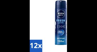 NIVEA MEN - Deodorant Spray - Fresh Active - 150 ml - Voordeelverpakking - 12 stuks