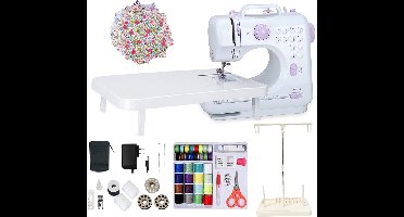 Creatorally 505A Mini Elektrische Naaimachine - 12 steektypen - met 42-delige naaipakket + 25 stuks patchwork + garenhouder - Naaiset - Sewing Machine Beginners Set - Electronische naaimachine - Paars