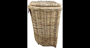 MigoStyling - Wasmand - Halrond - Naturel - Met deksel - Riet - Rotan - Hoogte 60 cm - Uitneembare waszak