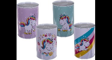 Spaarblik unicorn Ø10x15cm assorti (1 stuk) assorti