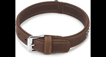 Beeztees leren halsband Buffalo Strass. Bruin. 45 cm x 24 mm.