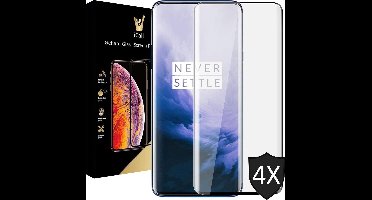 Screenprotector geschikt voor OnePlus 7 Pro - Tempered Glass Gehard Glas - Full Screen Cover Volledig Beeld - iCall - 4 Stuks