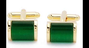 Manchetknopen - Goud Rechthoekig met Groene Steen