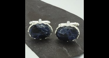 Manchetknopen - Edelsteen Ovaal Sodaliet Kartelrand