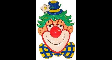 Clownsdeco met blauwe hoed en bloem 70cm