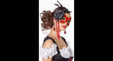 Wilbers - Venetiaans oogmasker - met goudband en bloem - rood