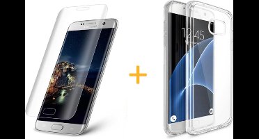 Hoesje geschikt voor Samsung Galaxy S7 - Siliconen Transparant TPU Gel Case Cover + Met ARCH Tempered Glass Screenprotector 3D 9H (Gehard Glas) - 360 graden protectie