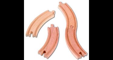Beeboo Train - Set van 4 lange houten bochten - 18cm - houten treinbaan treinrails