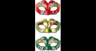 Mini decoratie oogmasker rood, geel of groen met glitters per stuk