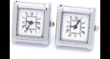 Manchetknopen - Echt Horloge Wit met Witte Wijzerplaat Vierkant
