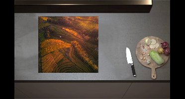 Inductieplaat Beschermer - Bovenaanzicht van Weiland op Bergen tijdens Zonsopkomst - 58x55 cm - 2 mm Dik - Inductie Beschermer - Bescherming Inductiekookplaat - Kookplaat Beschermer van Zwart Vinyl