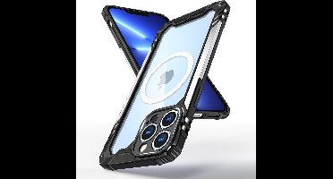 Hoesje Geschikt voor iPhone 13 Pro Max Magsafe hoes Ring Shockproof bumper case – Zilver