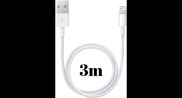 Lightning naar USB A Kabel Wit - 3 meter - Oplaadkabel voor iPhone 12 / 12 MINI / 12 PRO / 12 PRO MAX / 11 / 11 PRO / 11 PRO MAX / SE 2022 / SE 2020