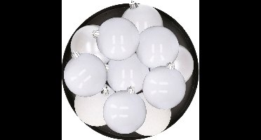 12x Witte kunststof kerstballen 8 cm - Mat/glans/glitter - Onbreekbare plastic kerstballen - Kerstboomversiering wit