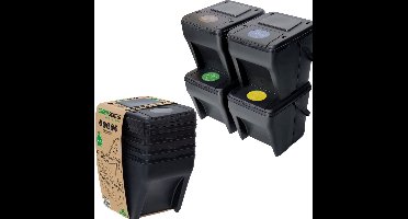 Vuilnisbak 4 vakken afvalscheidingssysteem 100 l - 4 x 25 l groen sorter afvalscheider 5 stickers kleuren afvalscheider voor biologisch afval papier, glas afvalscheidingssysteem voor afvalscheiding in de keuken