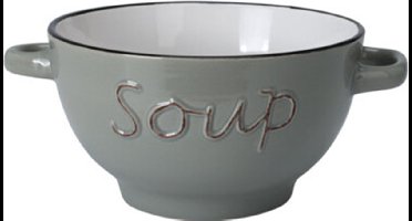 Excellent Houseware soepkom gres - lichtgrijs - porselein - D14 cm - serveer/snackschaaltje